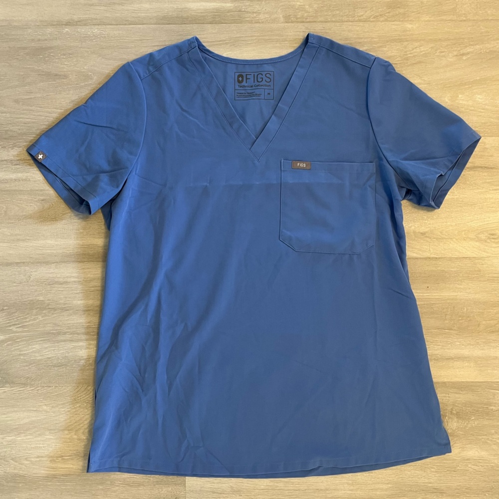 Figs Light Blue One-Pocket Scrub Top